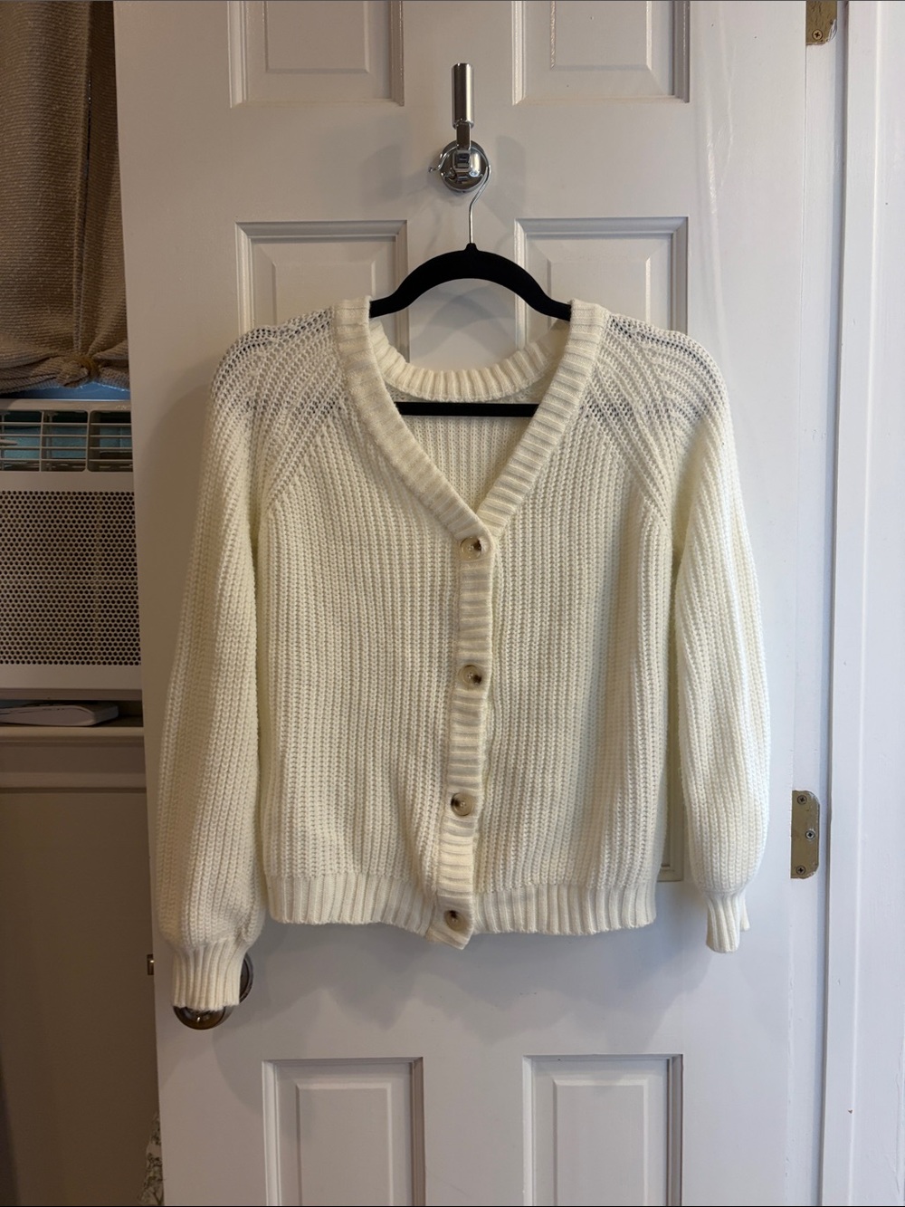 Cream V-Neck Button Front Women's Sweater Cardigan